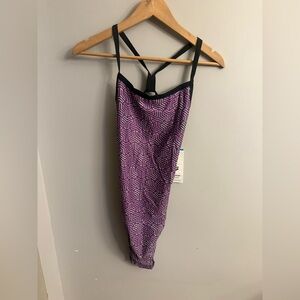 Arena Kikko Challenge Back One Piece Swimsuit Purple Geometric NWT Size 40